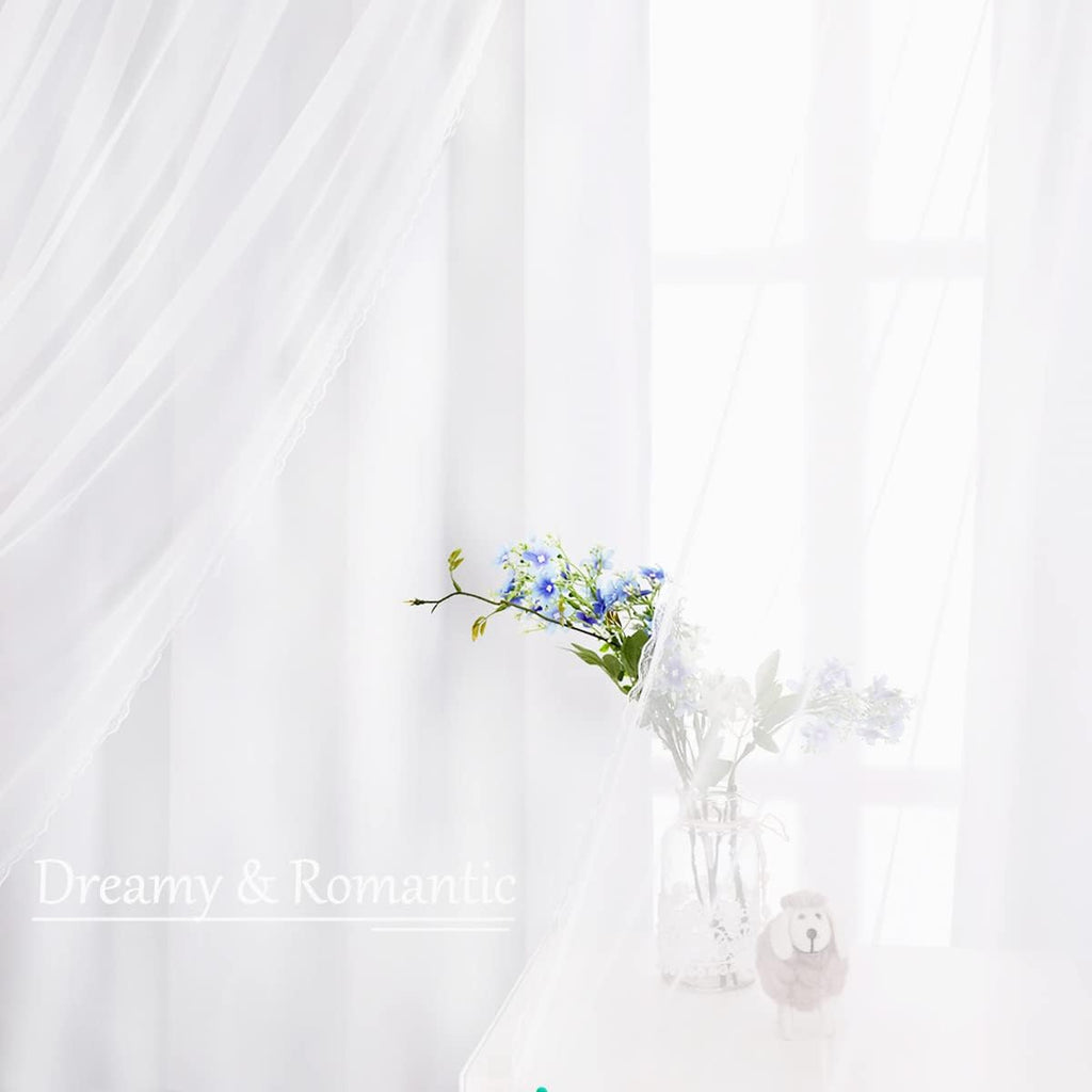 White Grommet Curtains with Sheer 2 Panels