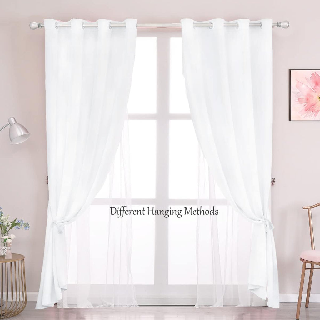 White Grommet Curtains with Sheer 2 Panels