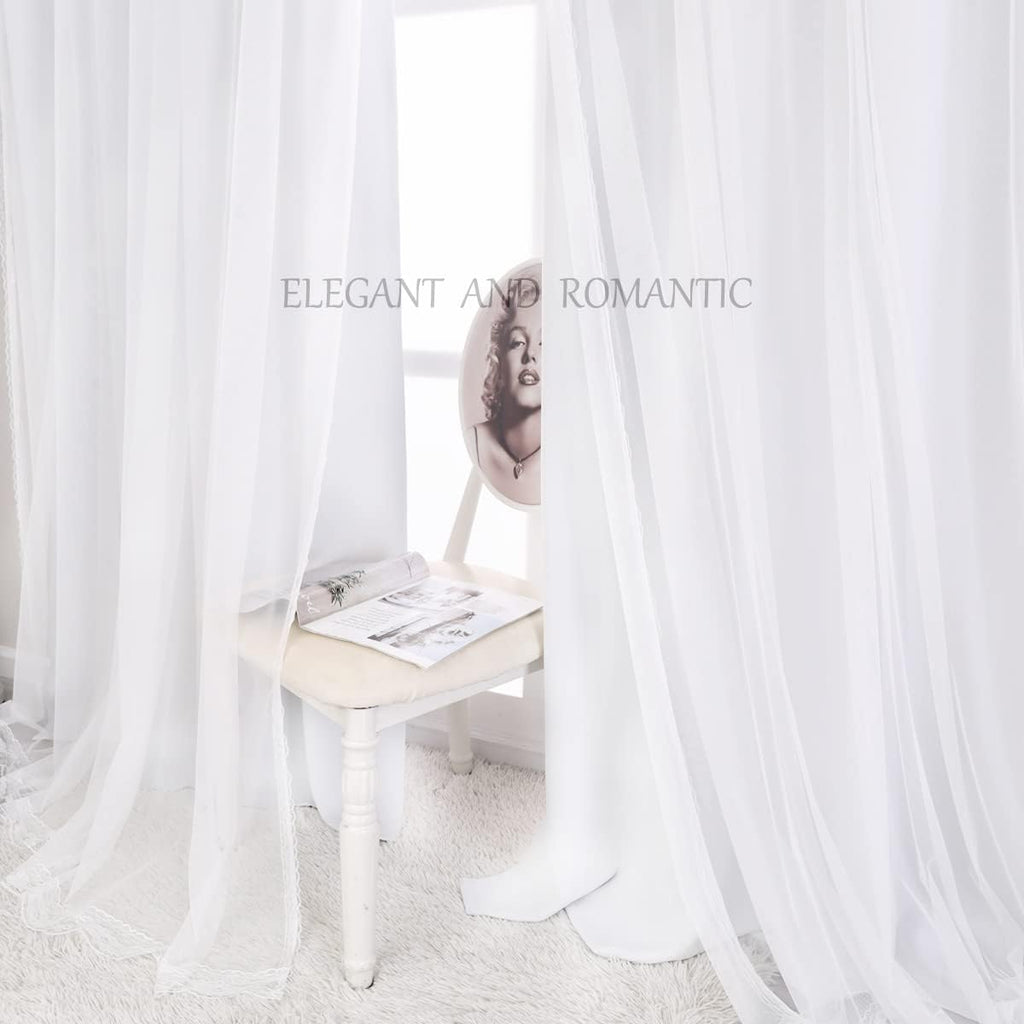 White Grommet Curtains with Sheer 2 Panels