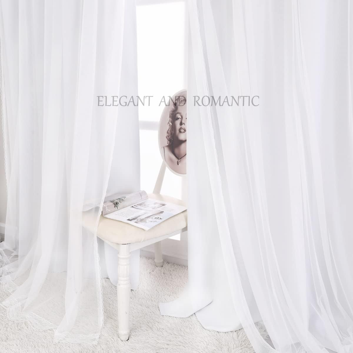 White Grommet Curtains with Sheer 2 Panels