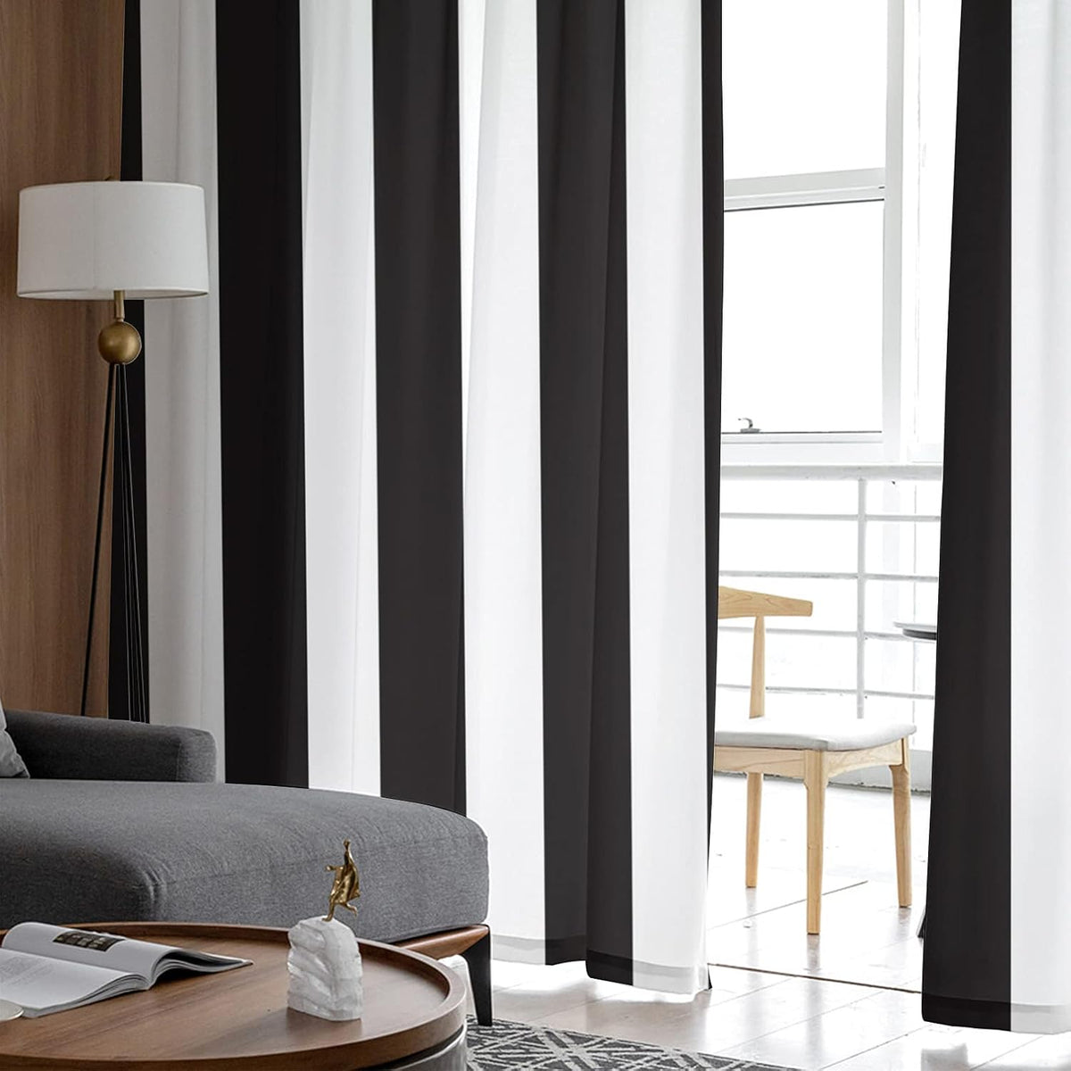 Black Striped Rod Pocket Sheer Curtains 2 Panels