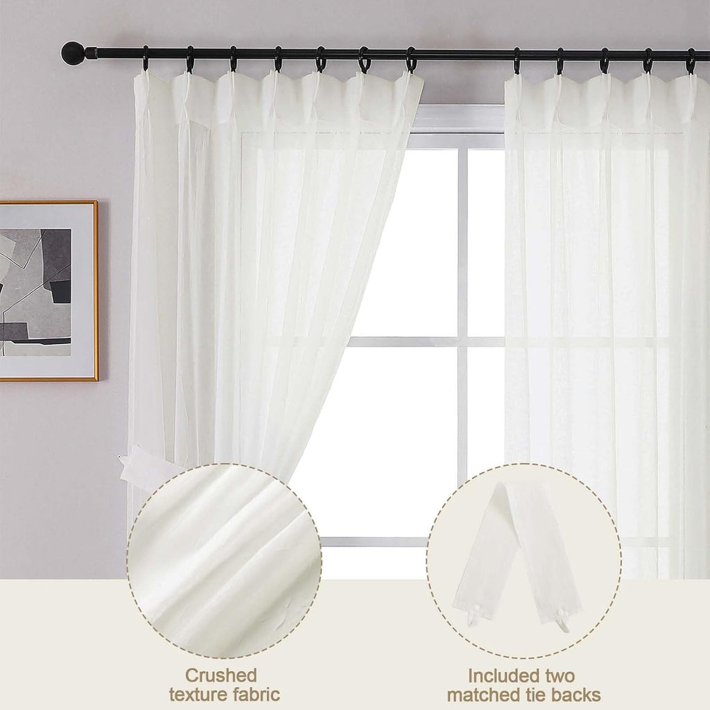 Crushed Pinch Pleated Sheer Curtains 2 Panels