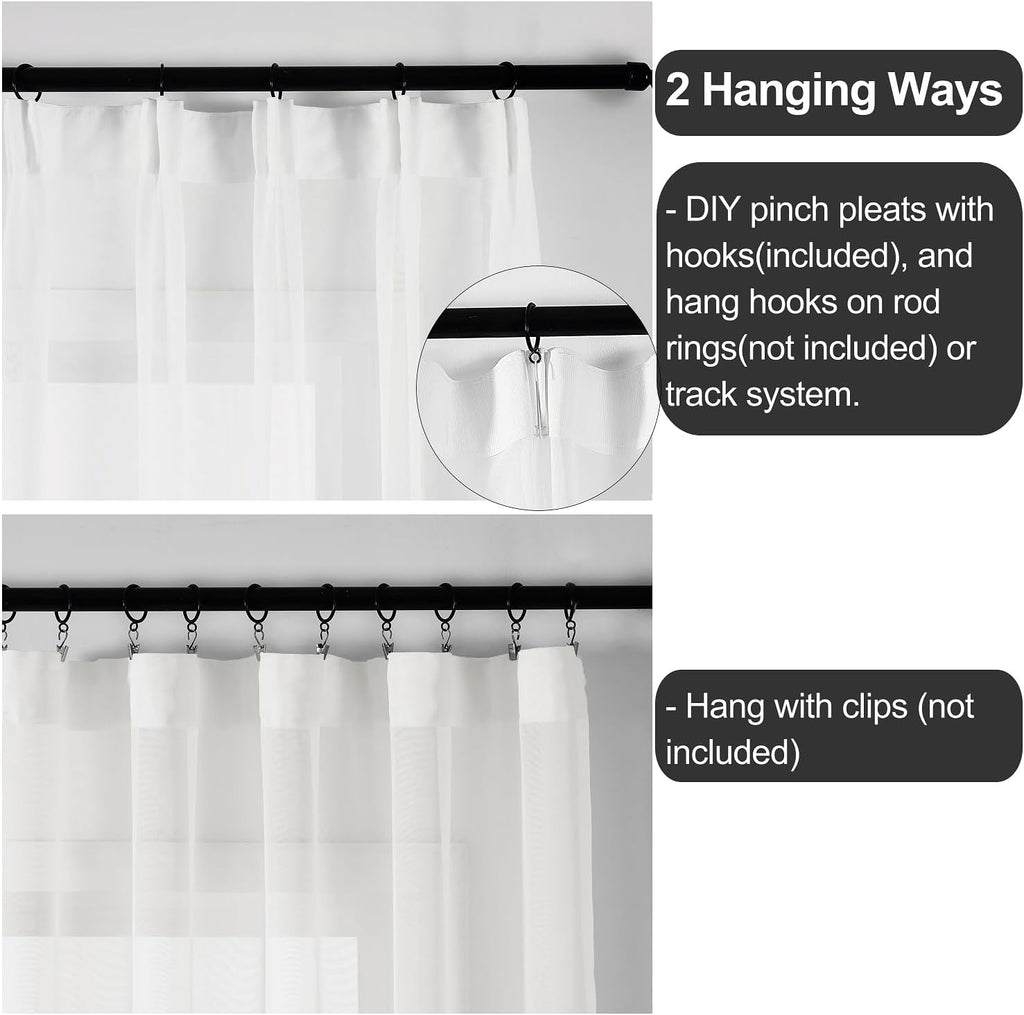 White Pinch Pleated Floor to Ceiling Sheer Curtains