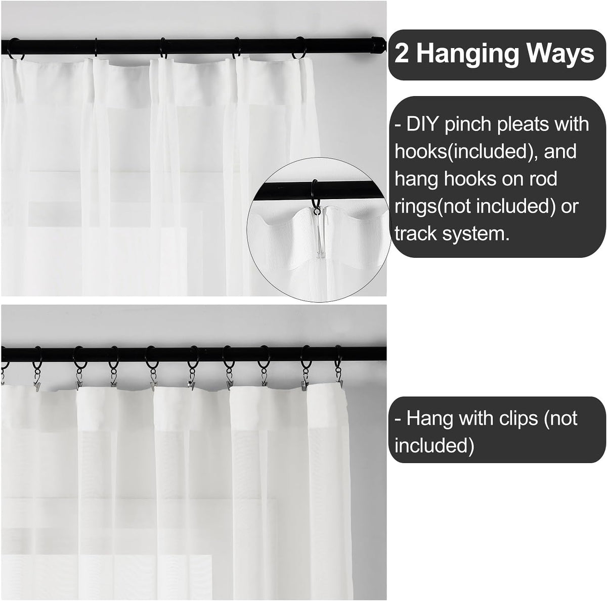 White Pinch Pleated Floor to Ceiling Sheer Curtains