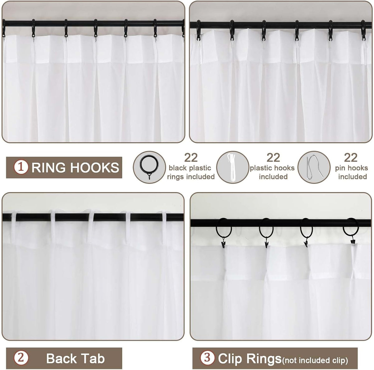 White Pinch Pleated Sheer Curtains 2 Panels