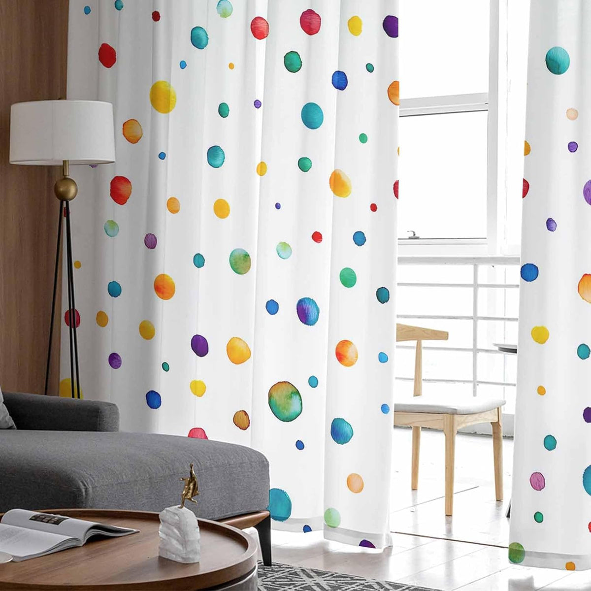 Dot Rod Pocket Semi Sheer Curtains 2 Panels