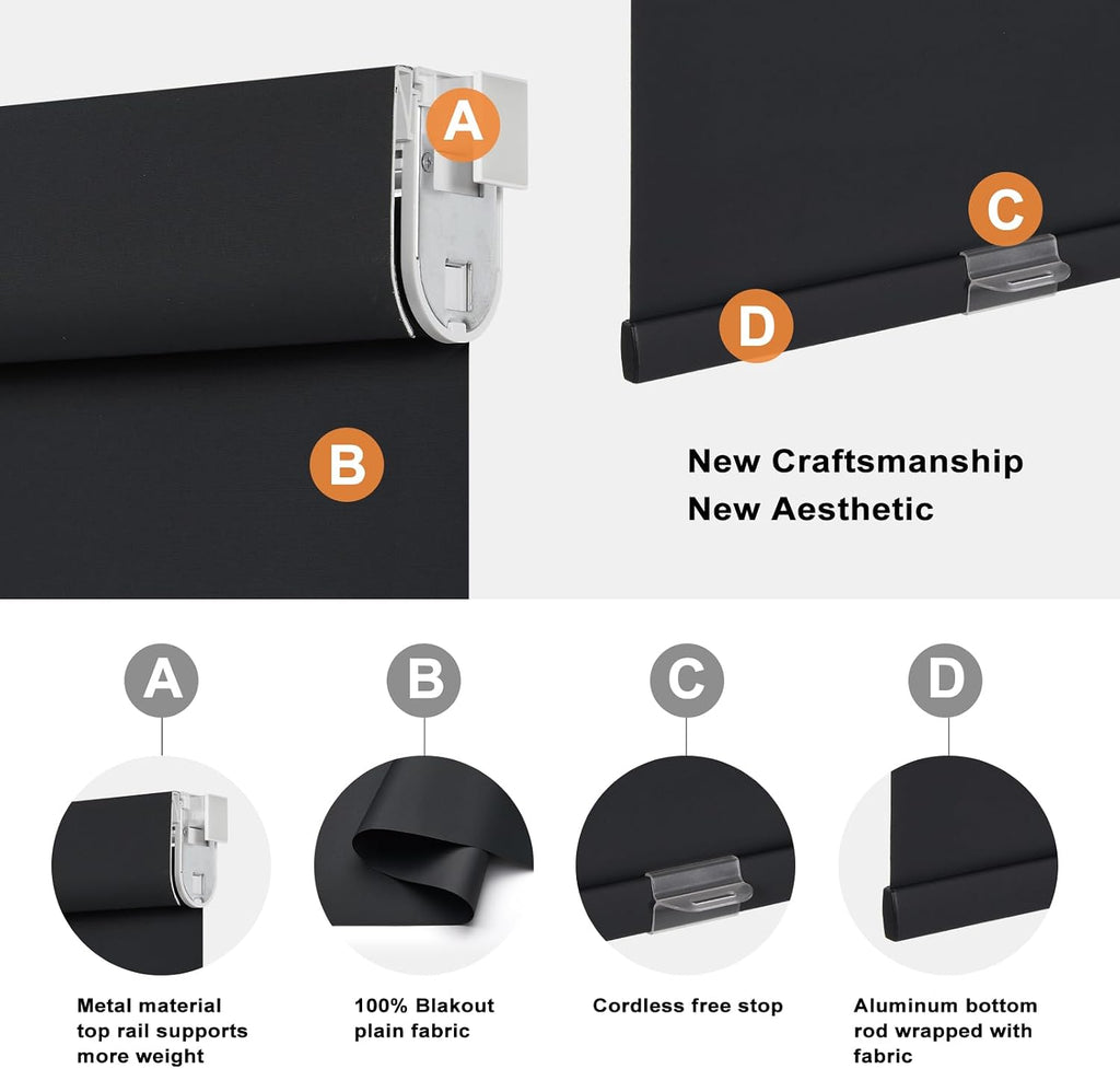 No Drill Cordless Blackout Roller Shades