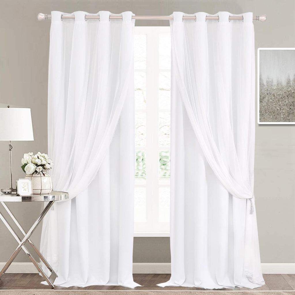White Grommet Curtains with Sheer 2 Panels