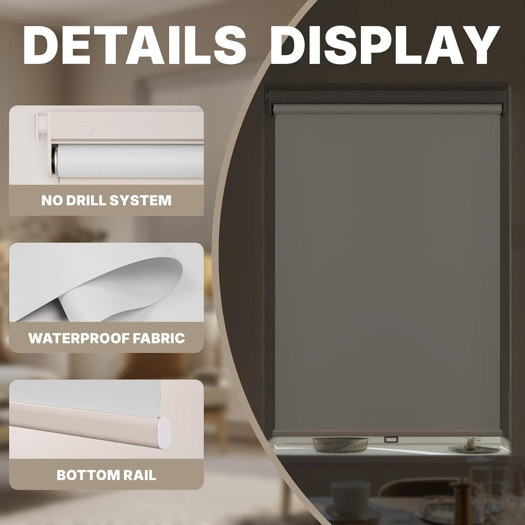 No Drill Cordless Blackout Roller Shades