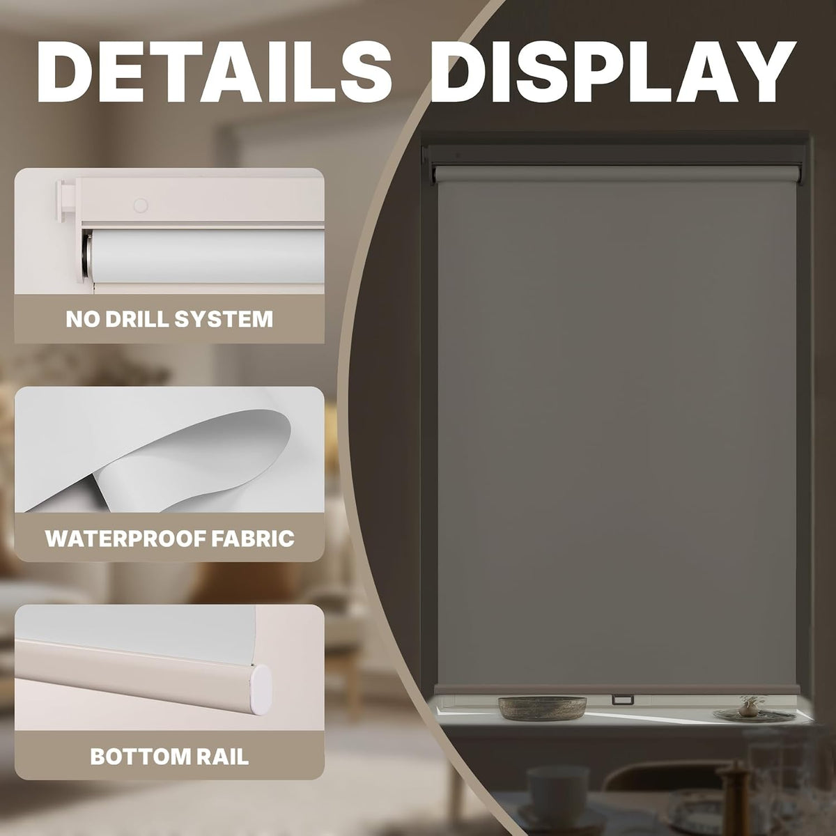 No Drill Cordless Blackout Roller Shades