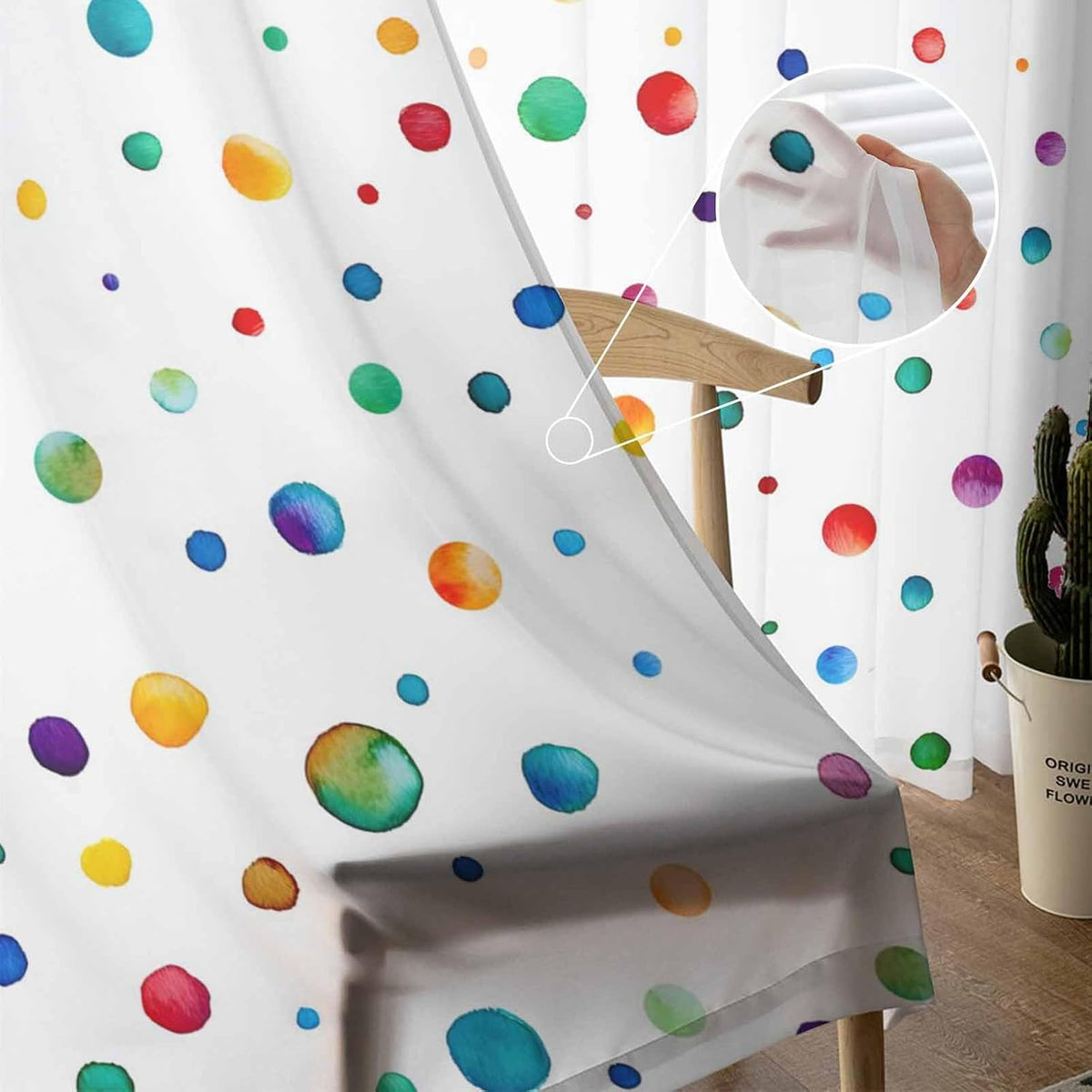 Dot Rod Pocket Semi Sheer Curtains 2 Panels