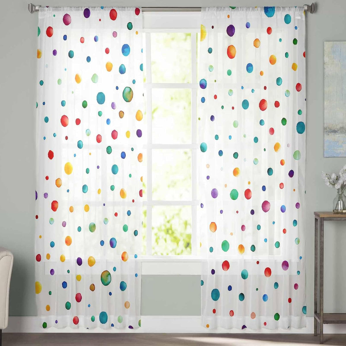 Dot Rod Pocket Semi Sheer Curtains 2 Panels