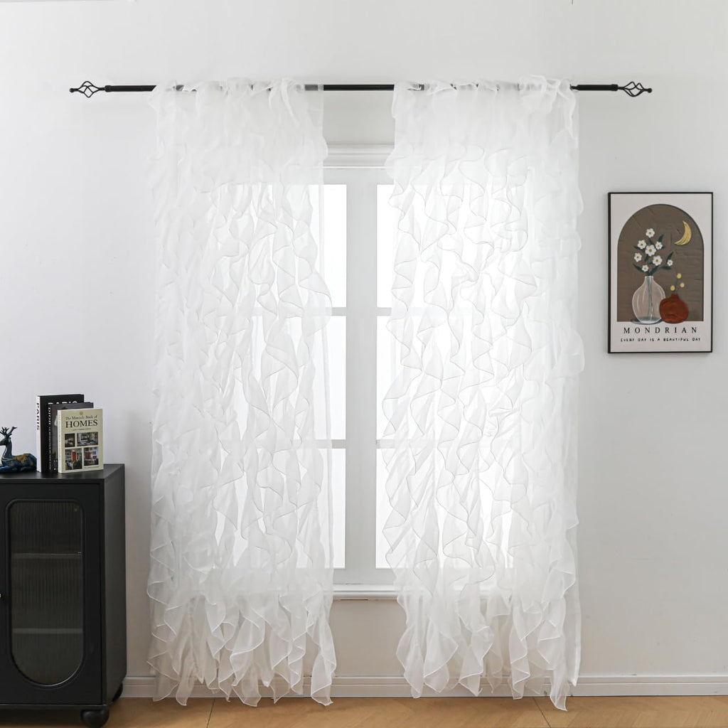 Cascade Ruffled Waterfall Sheer Curtains 2 Panels