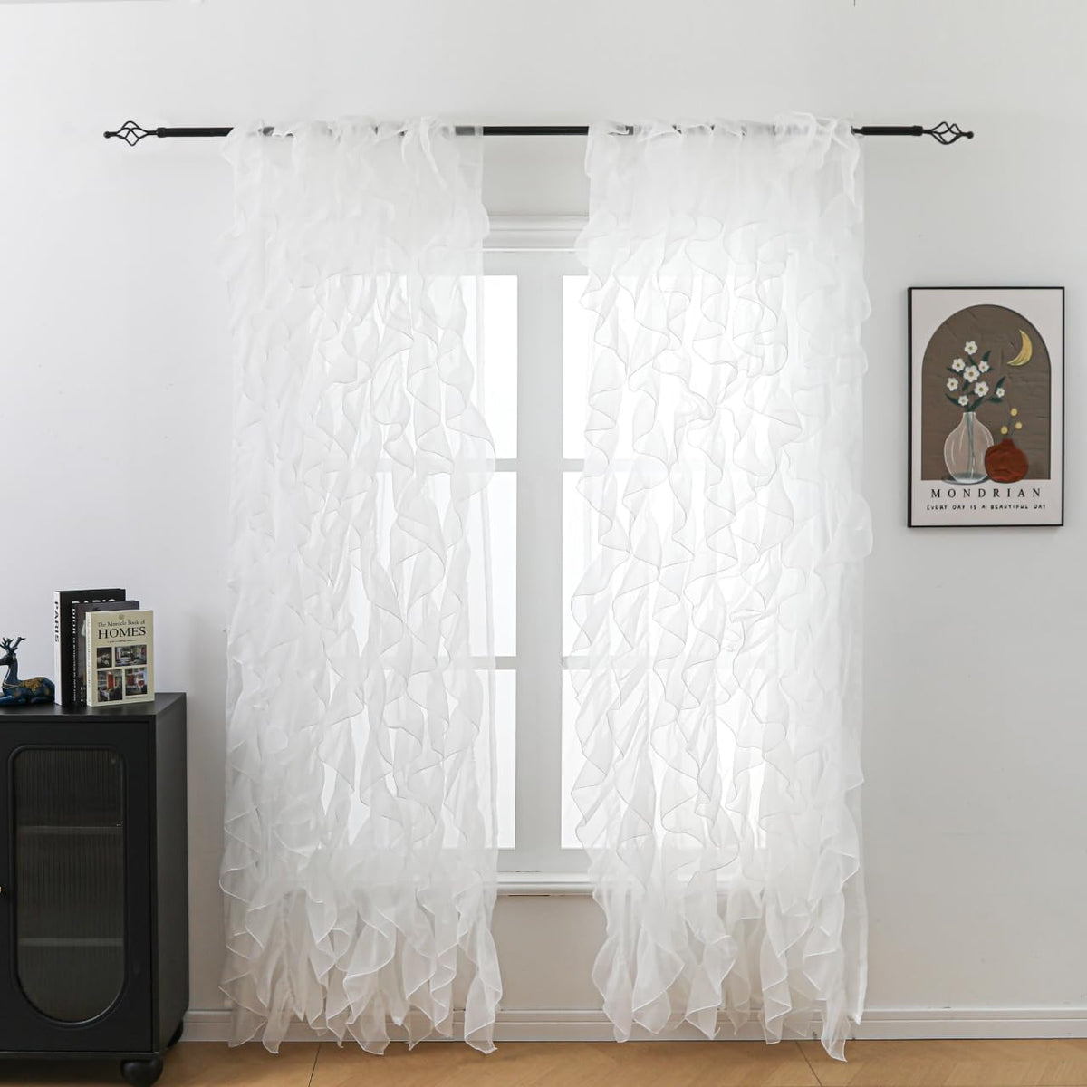 Cascade Ruffled Waterfall Sheer Curtains 2 Panels