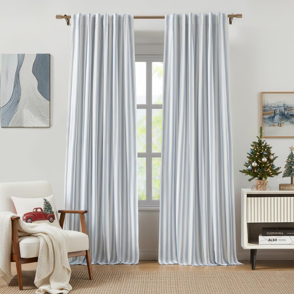 Blue Striped Blackout Curtains 2 Panels