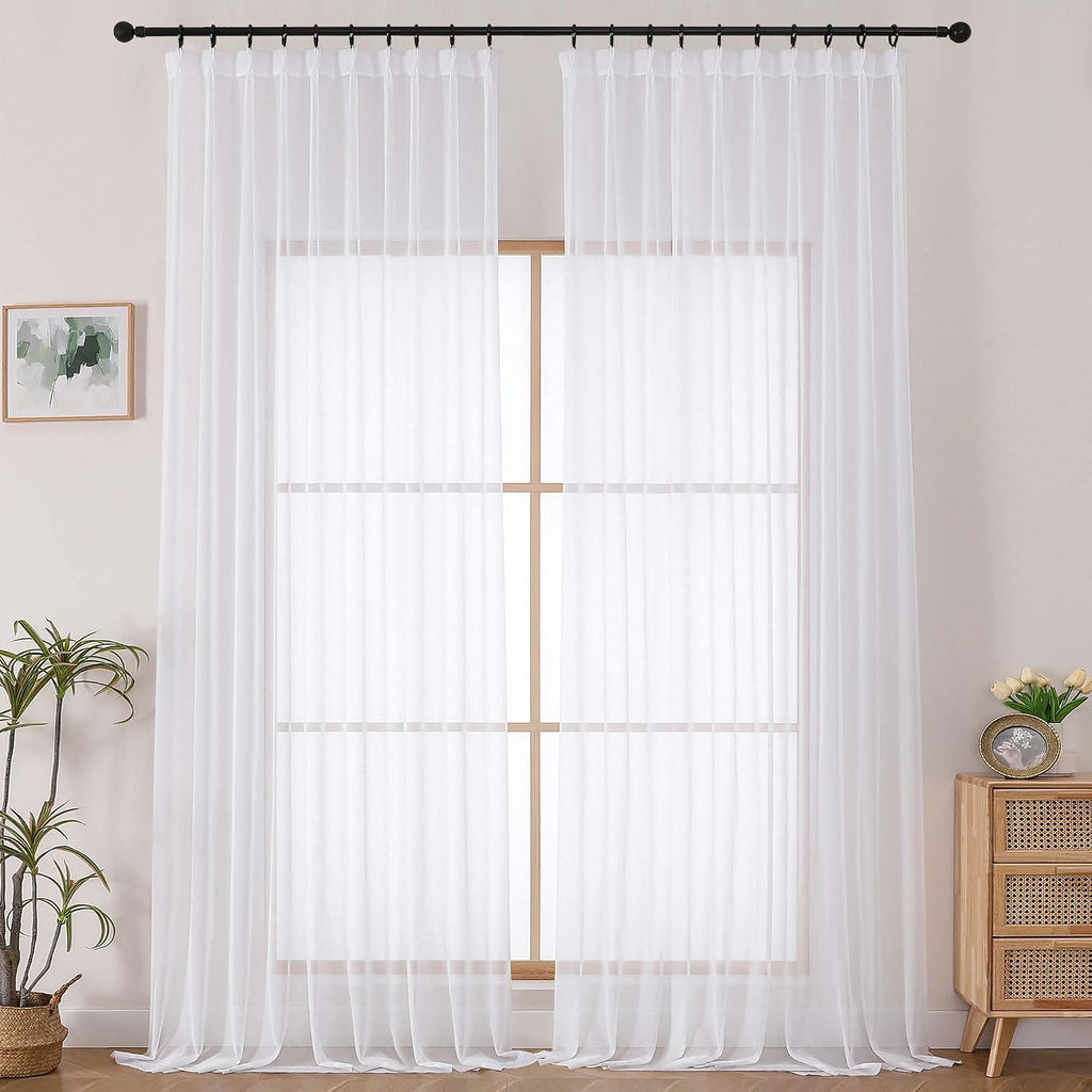 White Pinch Pleated Sheer Curtains 2 Panels