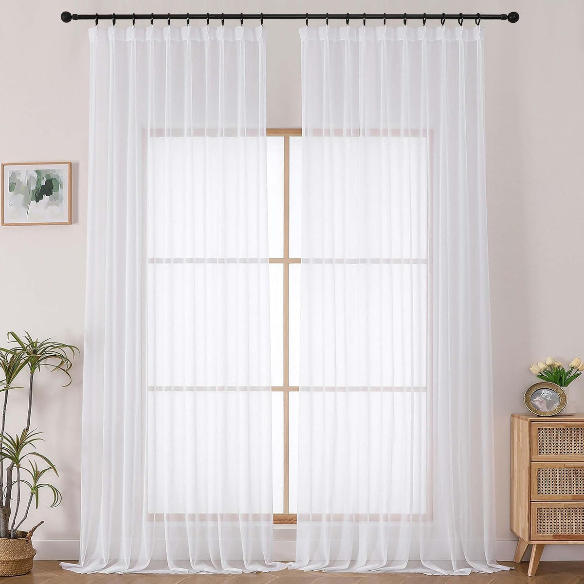 White Pinch Pleated Sheer Curtains 2 Panels