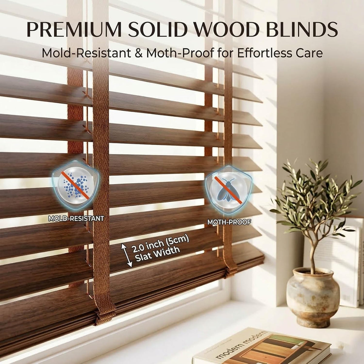 2" Solid Wood Horizontal Window Blinds