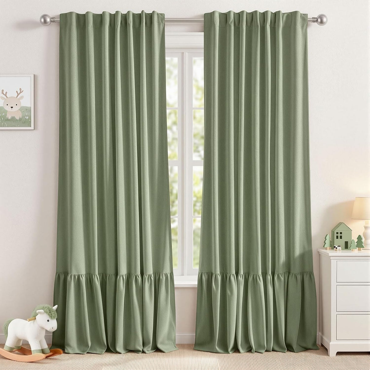 Ruffle Double Layer Blackout Curtains 2 Panels