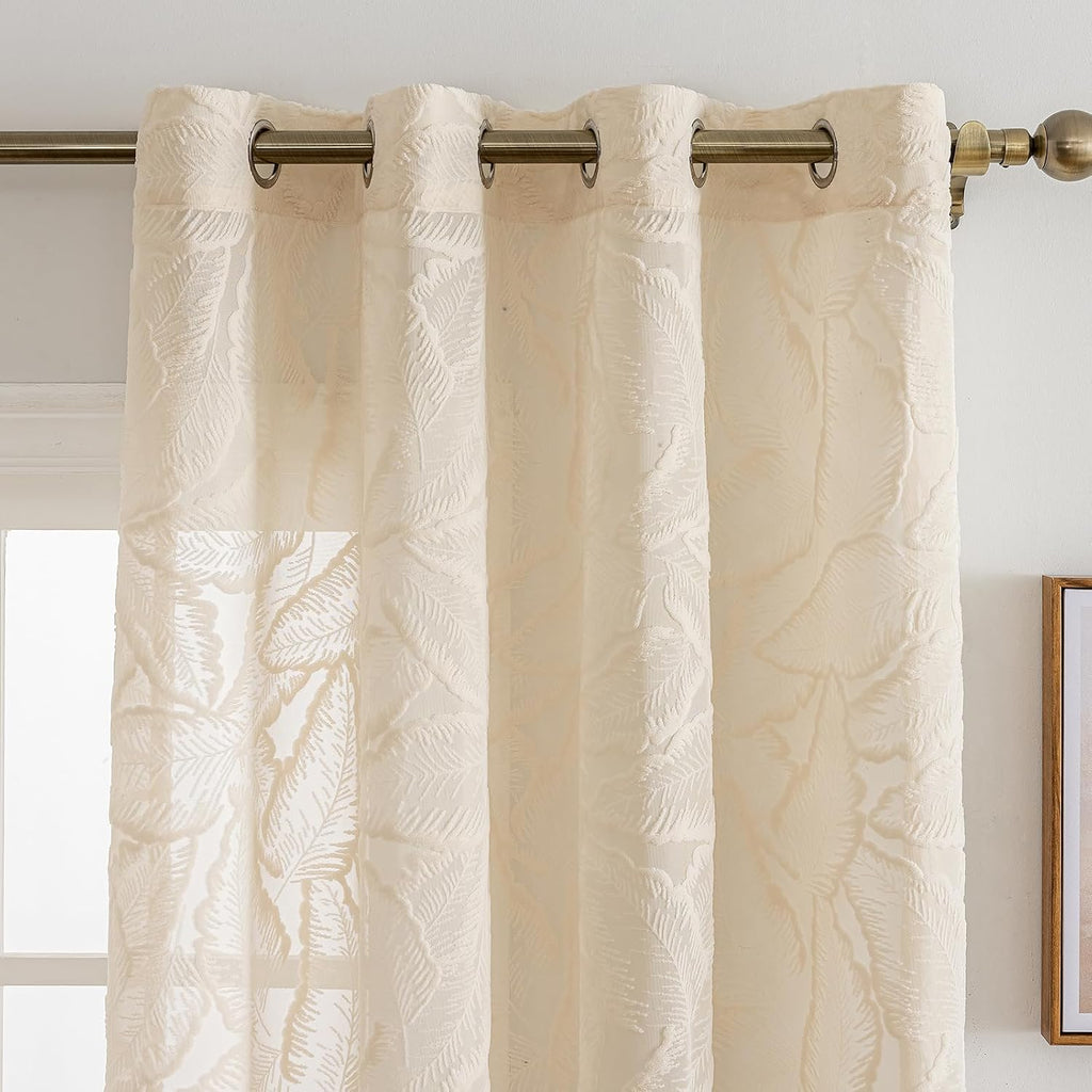 Boho Leaf Tufted Grommet Sheer Curtains