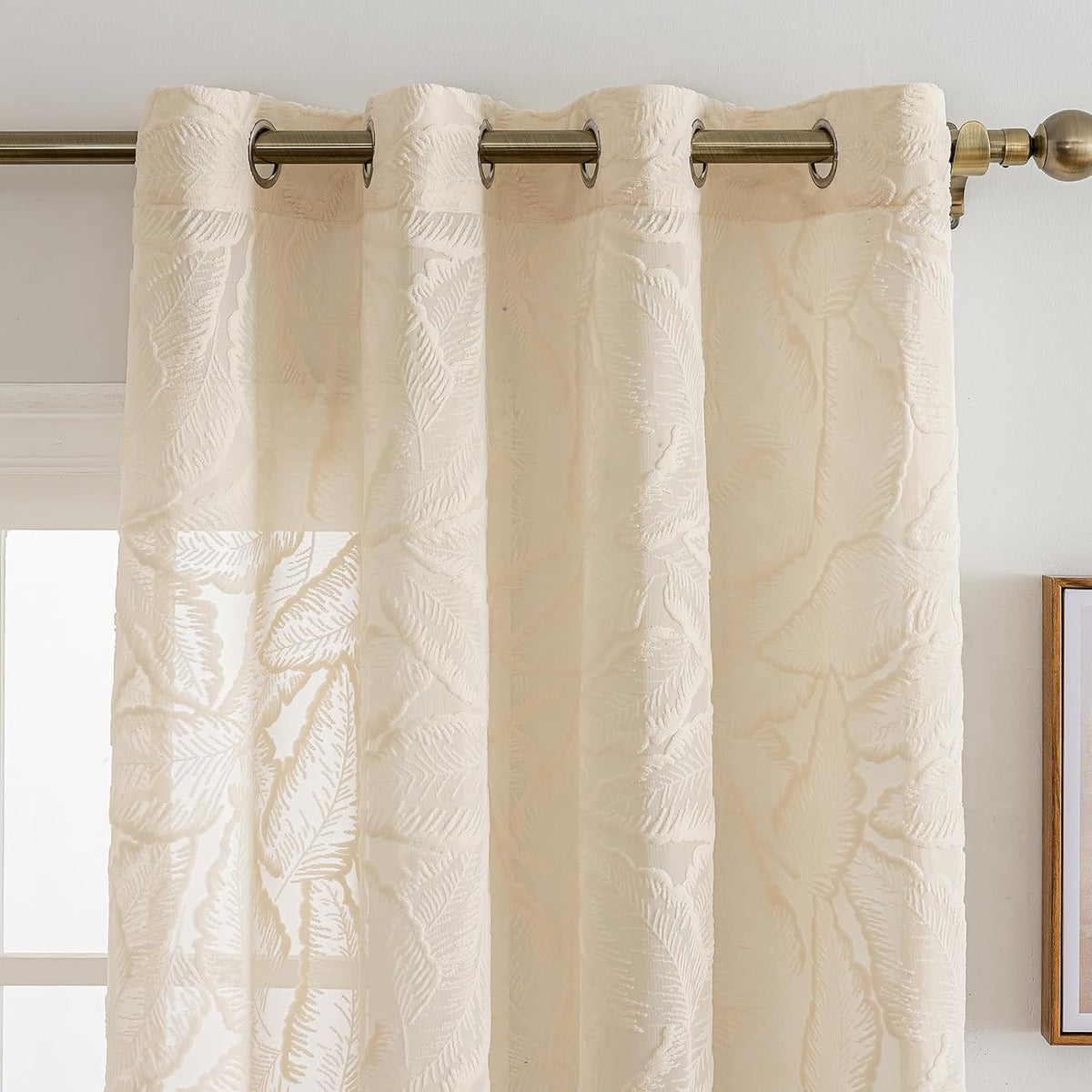 Boho Leaf Tufted Grommet Sheer Curtains