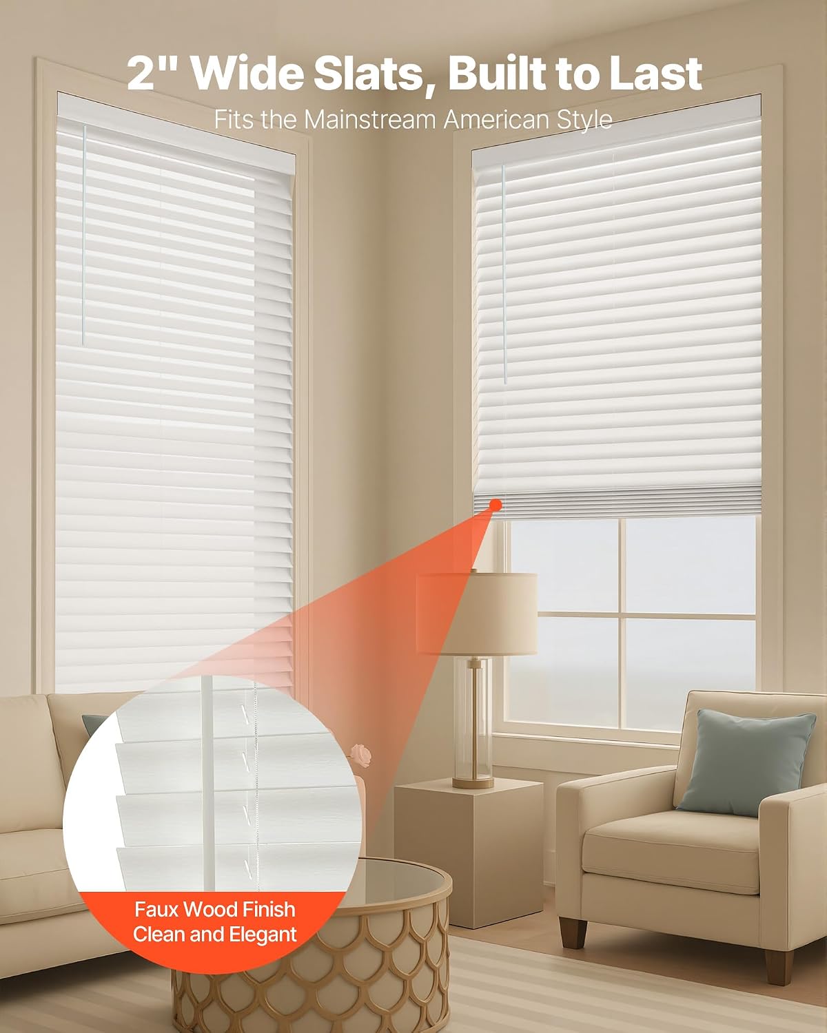 2" Cordless Faux Wood Blinds