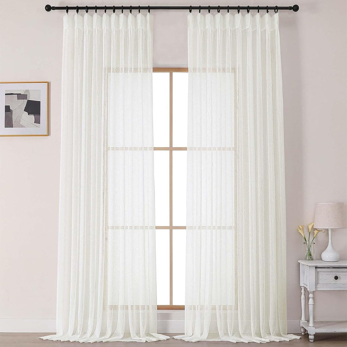 Crushed Pinch Pleated Sheer Curtains 2 Panels
