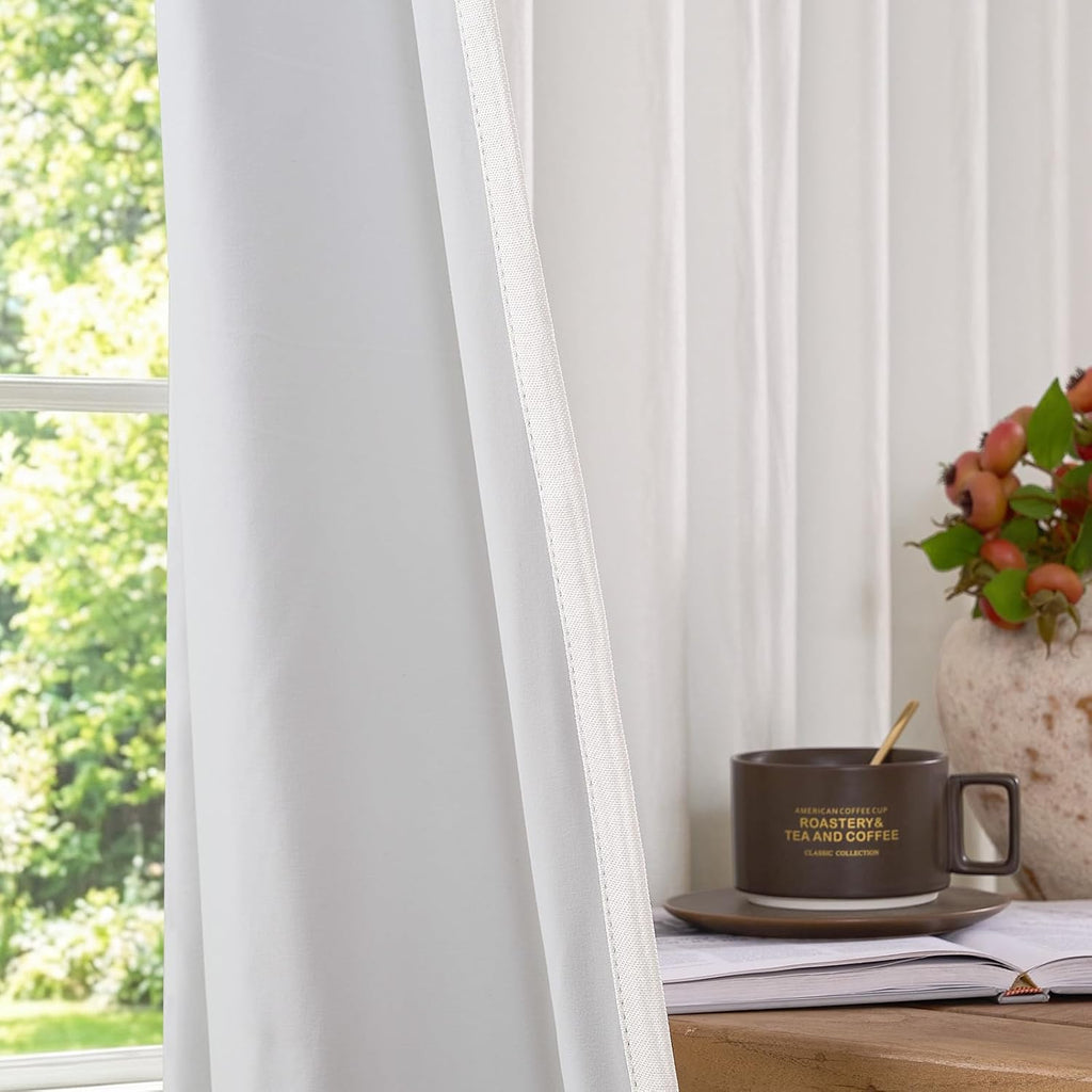 Linen White Back Tab Blackout Curtains 2 Panels