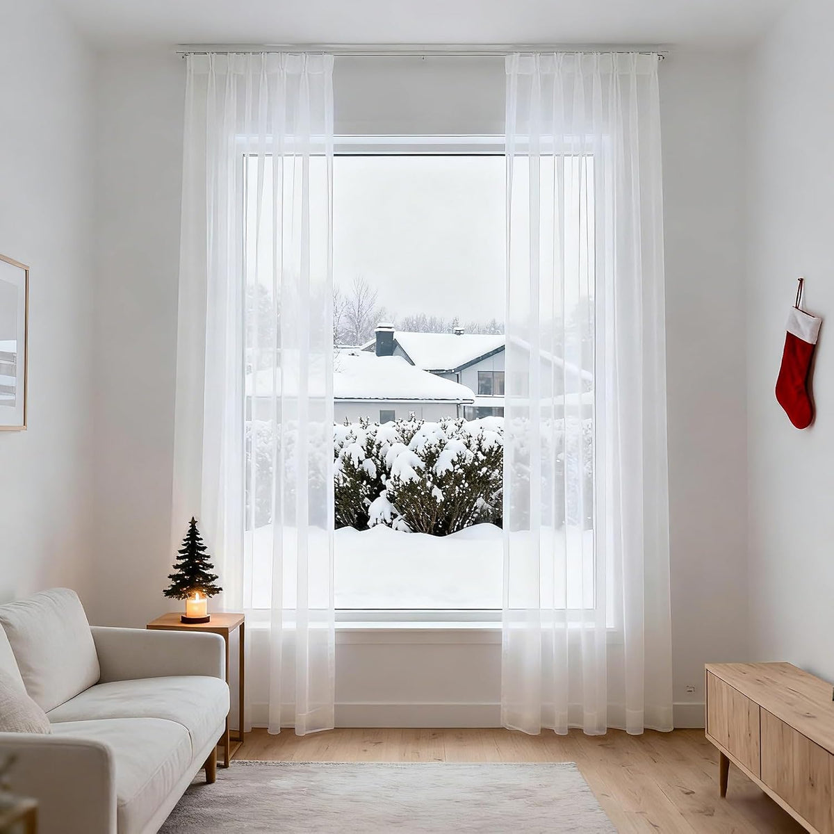 White Pinch Pleated Floor to Ceiling Sheer Curtains