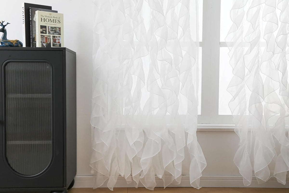 Cascade Ruffled Waterfall Sheer Curtains 2 Panels
