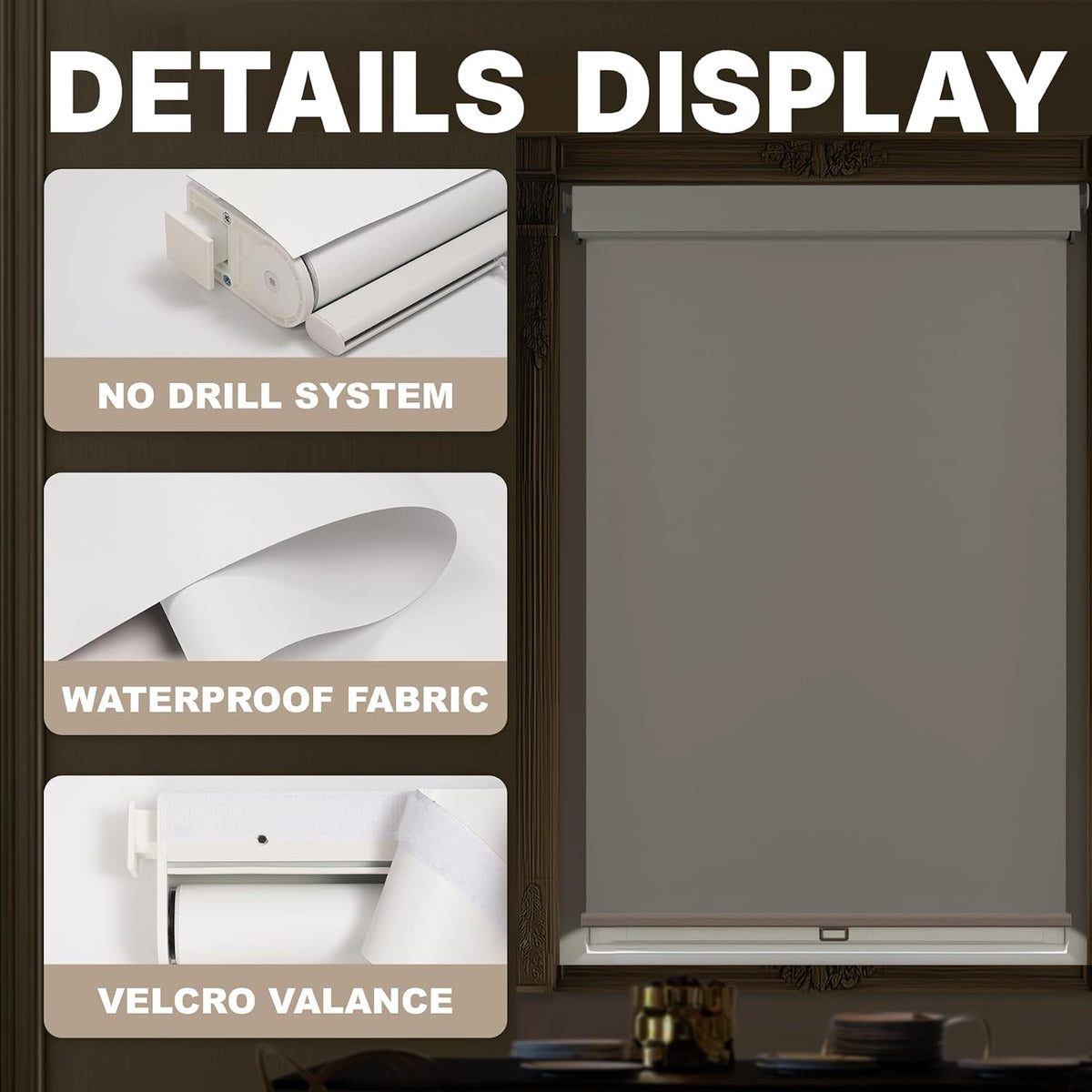 No Drill Cordless Blackout Roller Shades