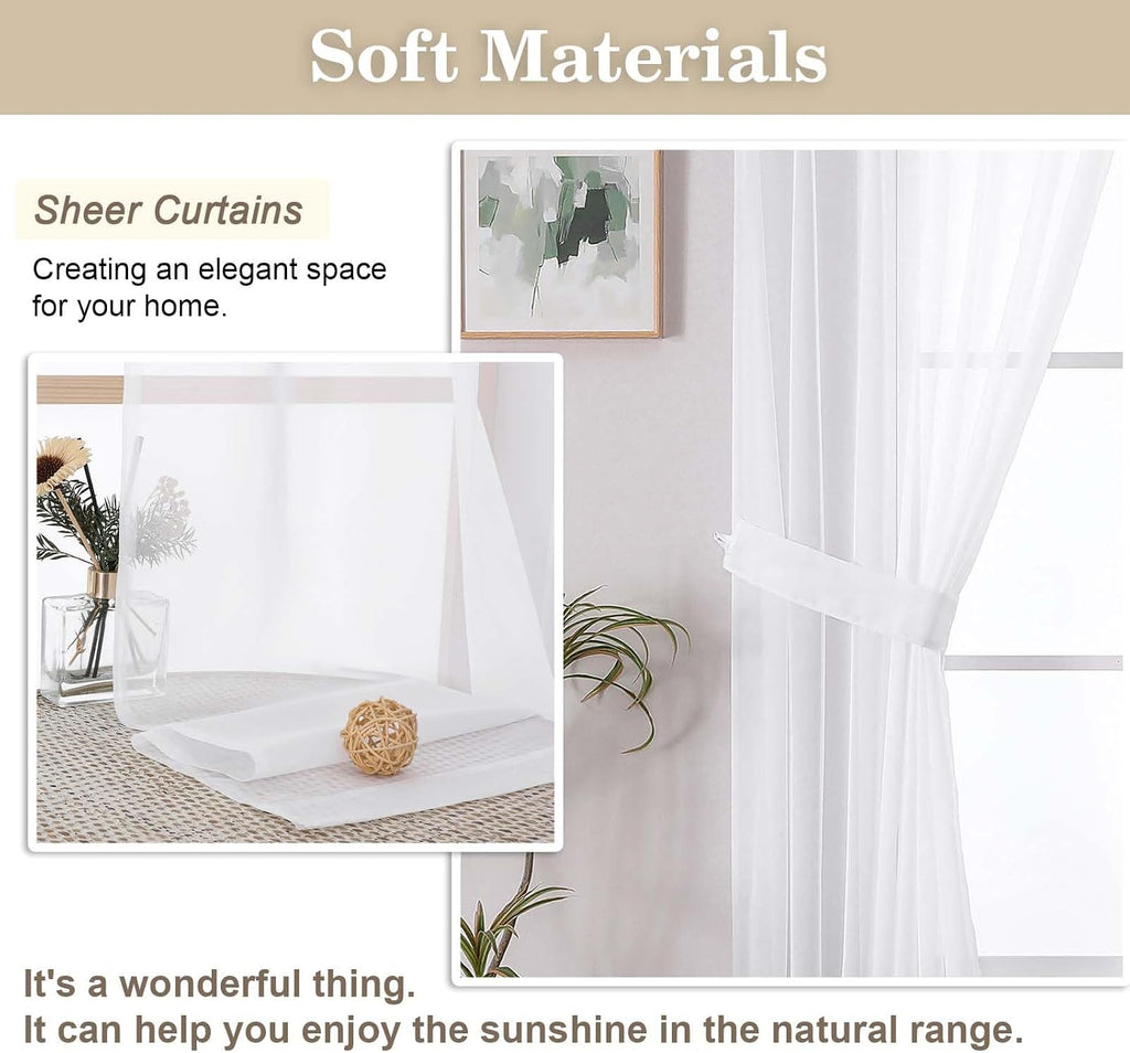 White Pinch Pleated Sheer Curtains 2 Panels