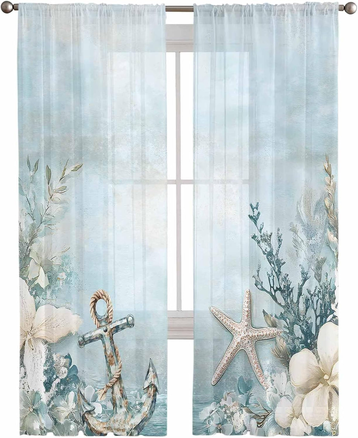 Nautical Sheer Curtains 2 Panels