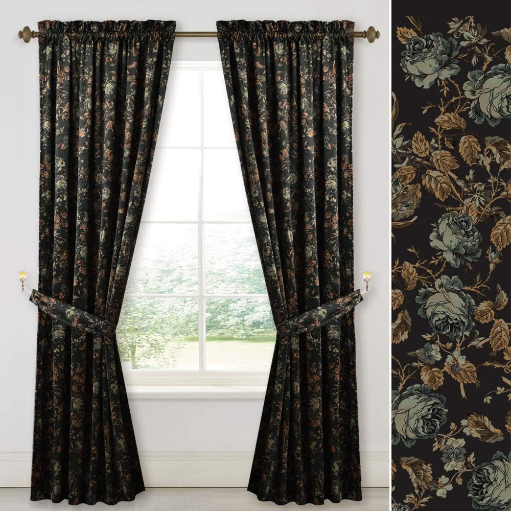 Retro Floral Velvet Curtains 2 Panels