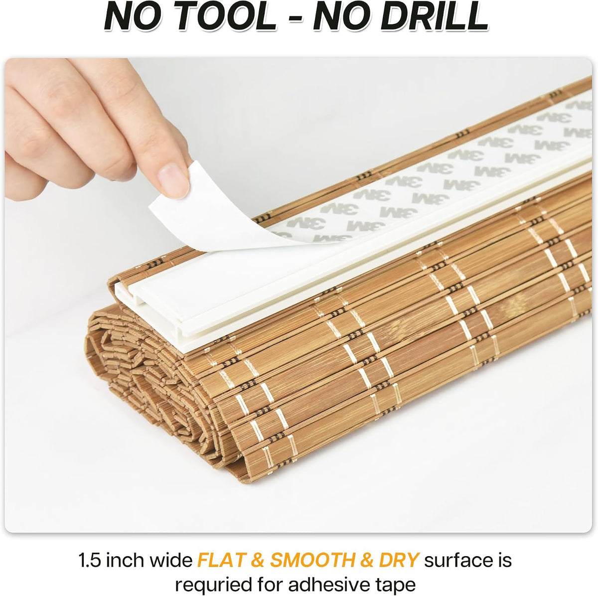 No Drill Bamboo Roller Shades