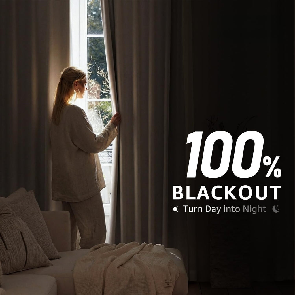 Linen White Back Tab Blackout Curtains 2 Panels