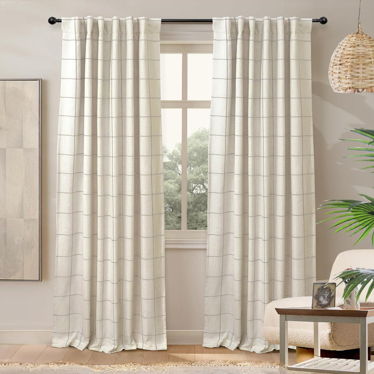Plaid Linen Blackout Curtains 2 Panels