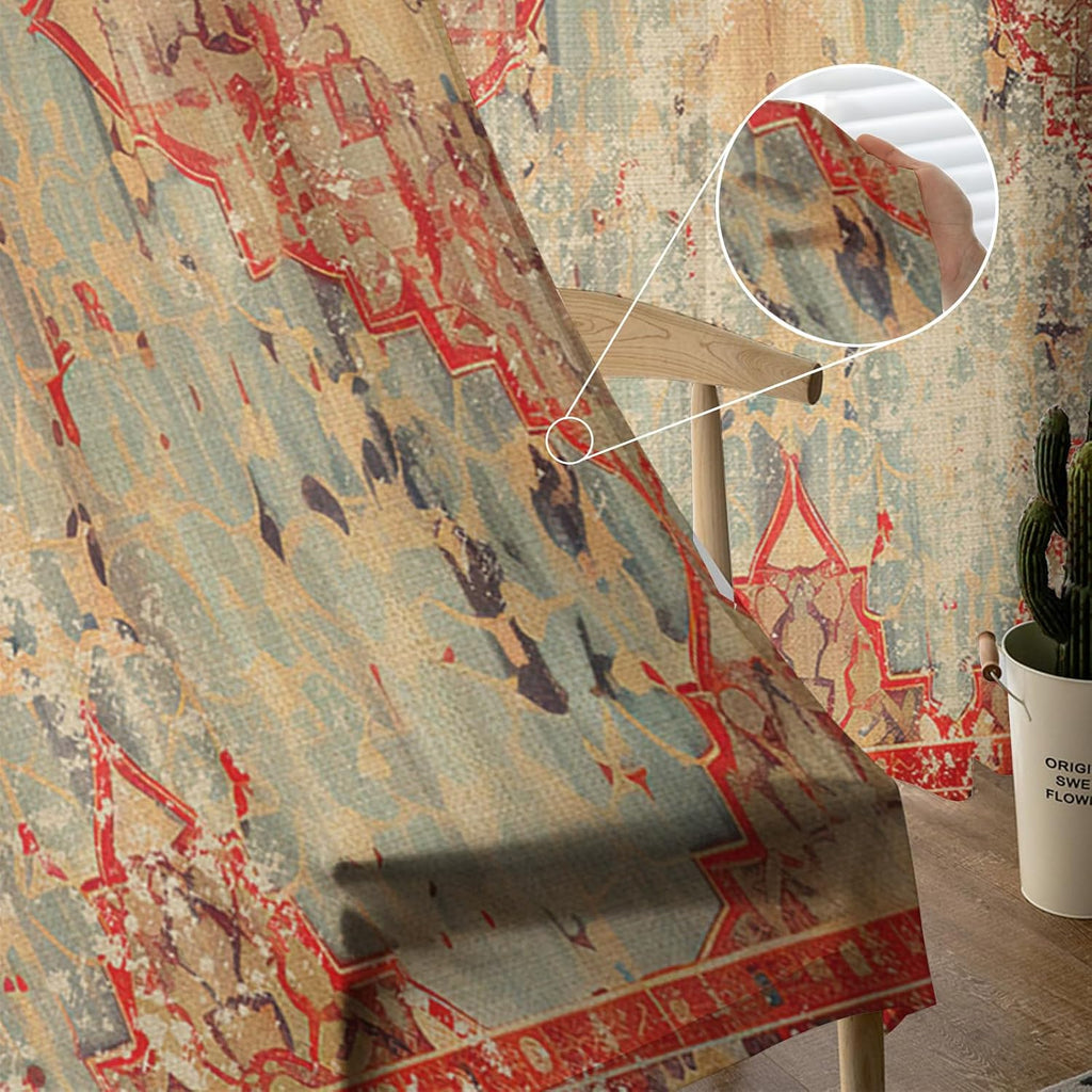 Boho Geometric Rod Pocket Semi Sheer Curtains 2 Panels