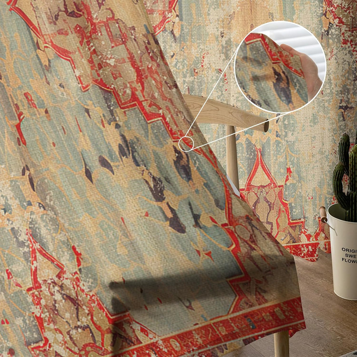 Boho Geometric Rod Pocket Semi Sheer Curtains 2 Panels