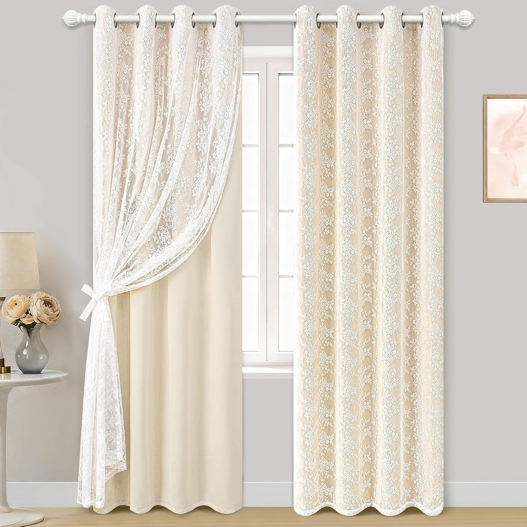 Double Layer Grommet Blackout Curtains 2 Panels