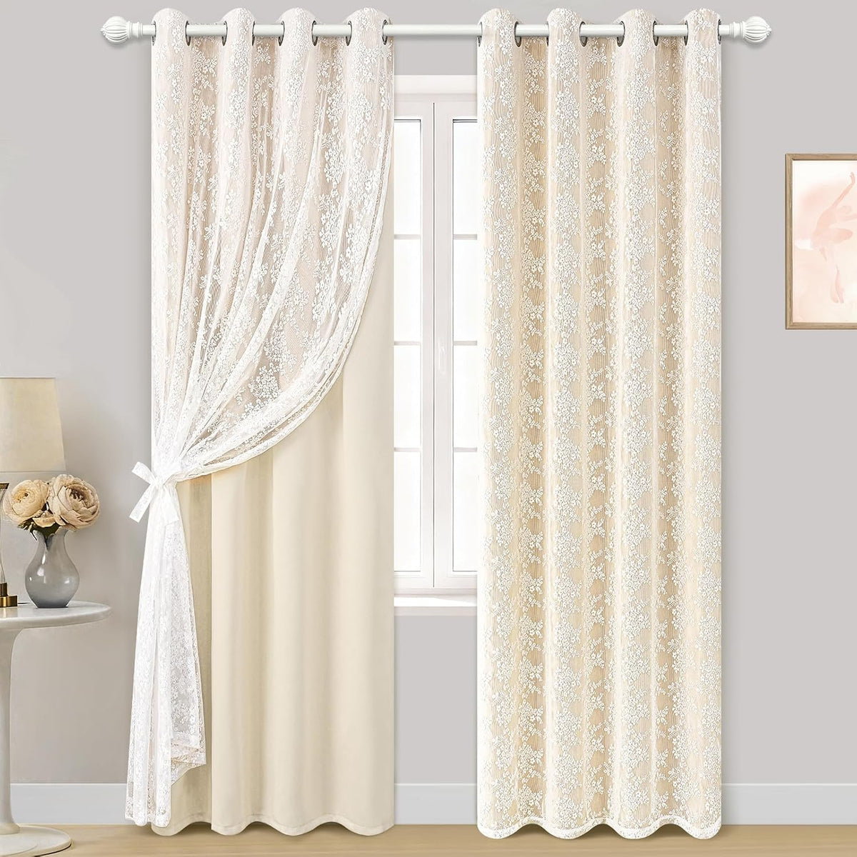 Double Layer Grommet Blackout Curtains 2 Panels