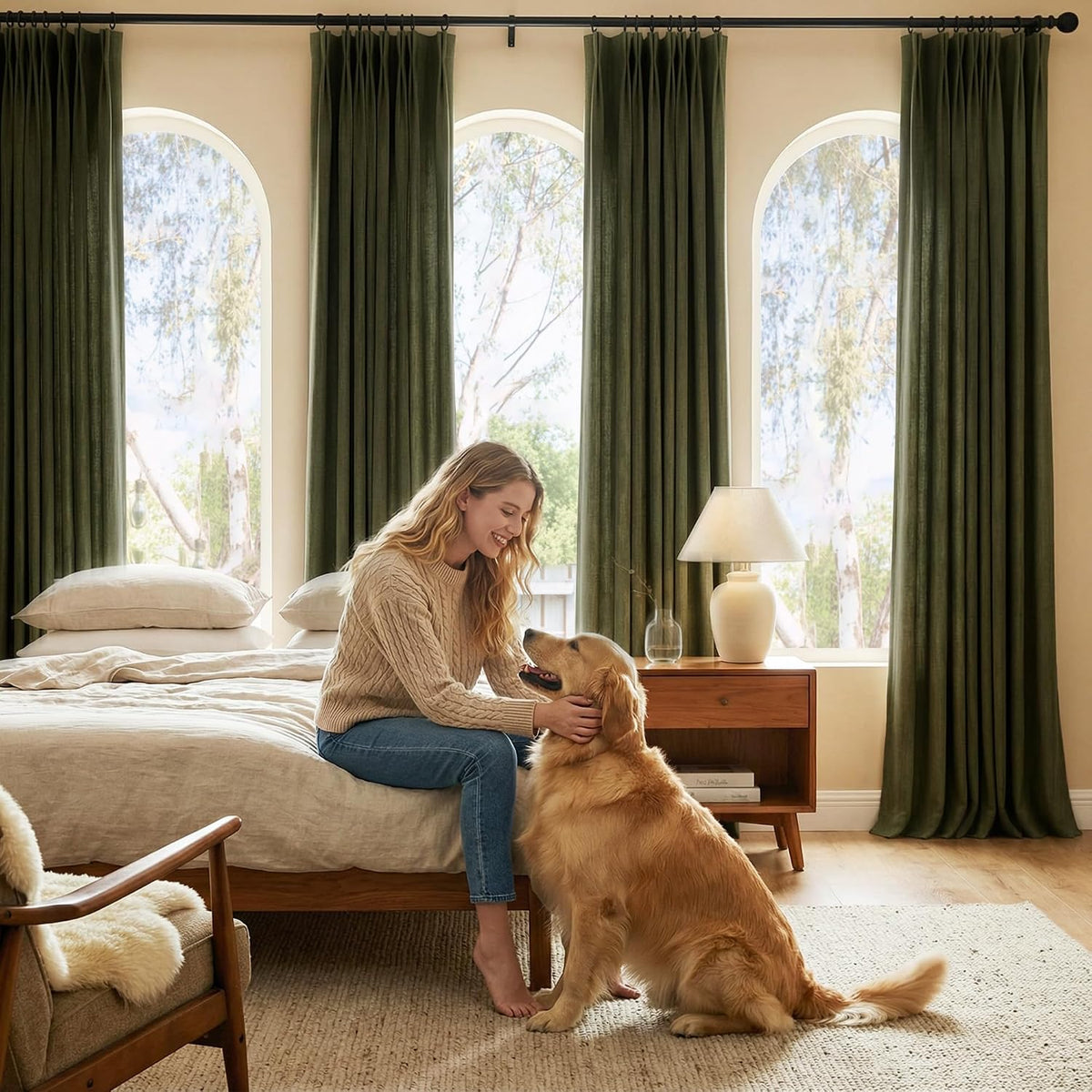 Pinch Pleated Linen Curtains with Hooks