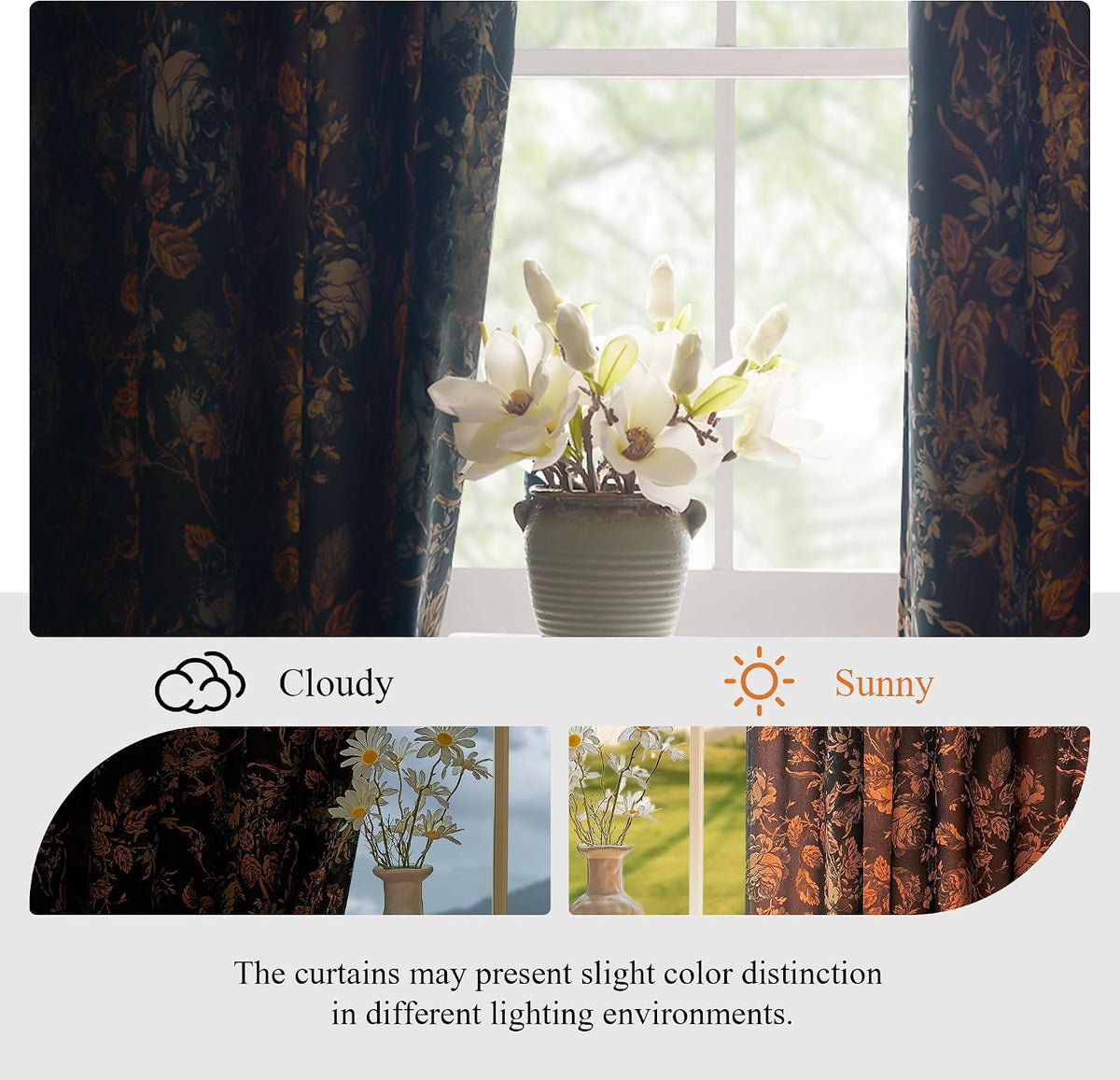 Retro Floral Velvet Curtains 2 Panels