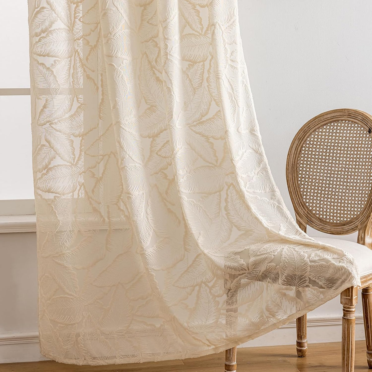 Boho Leaf Tufted Grommet Sheer Curtains