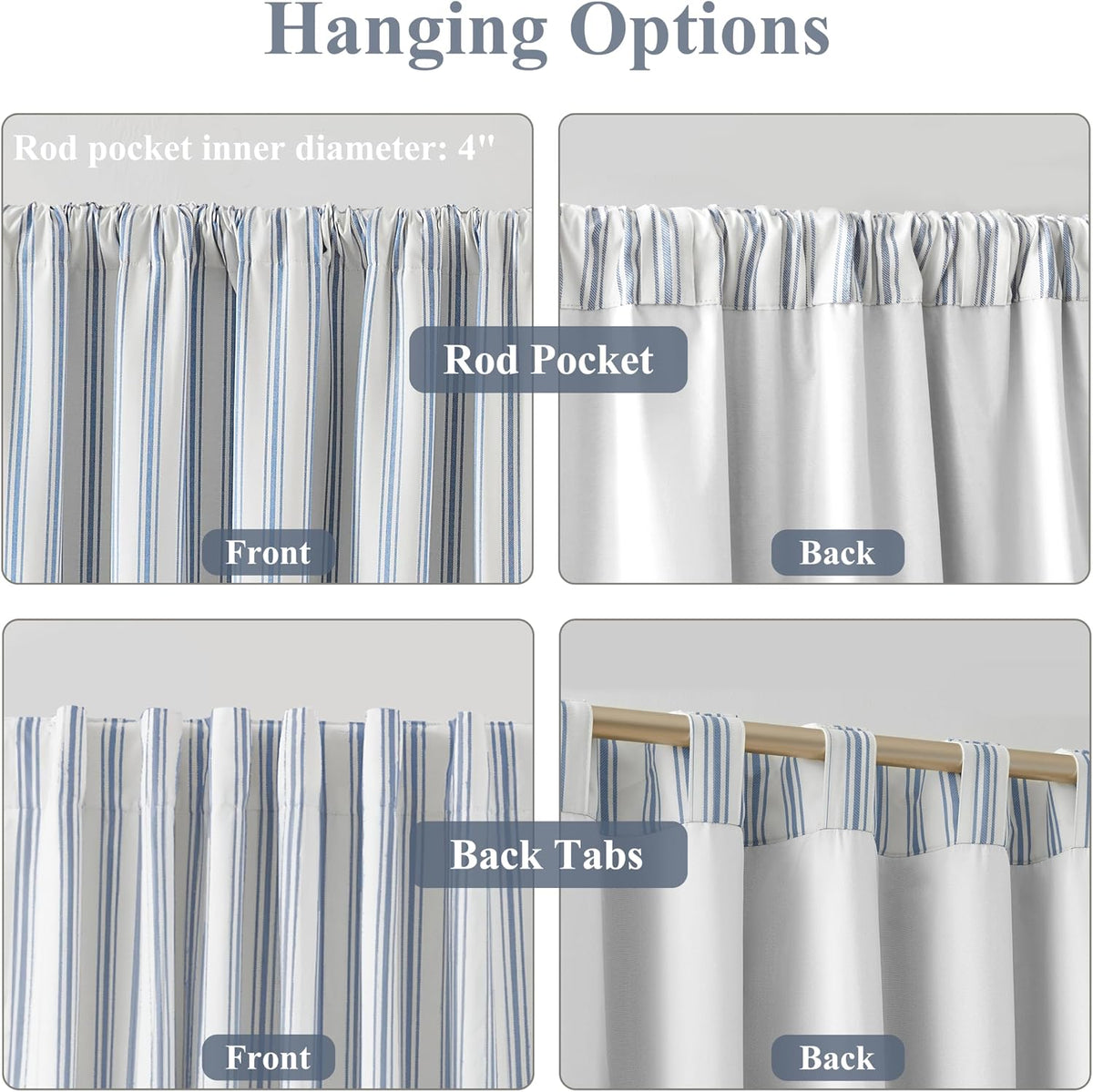 Blue Striped Blackout Curtains 2 Panels