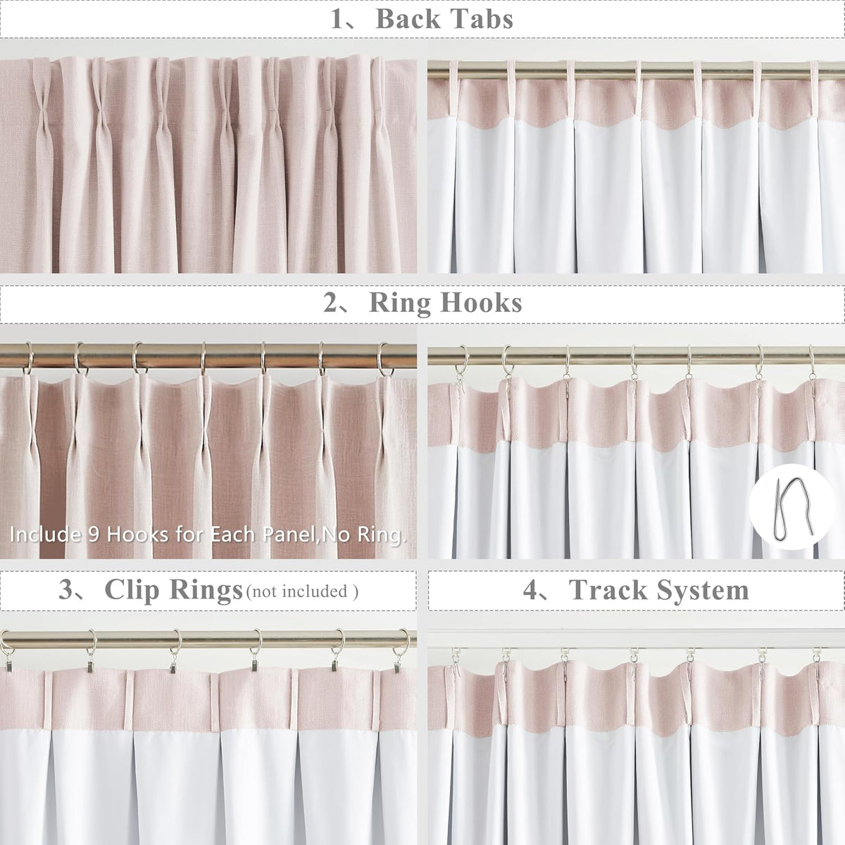 Pink Pinch Pleated Blackout Curtains 2 Panels