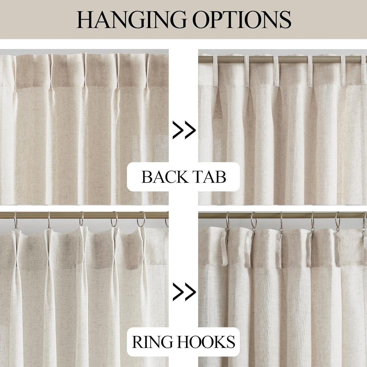 Linen Pinch Pleated Semi Sheer Curtains 2 Panels