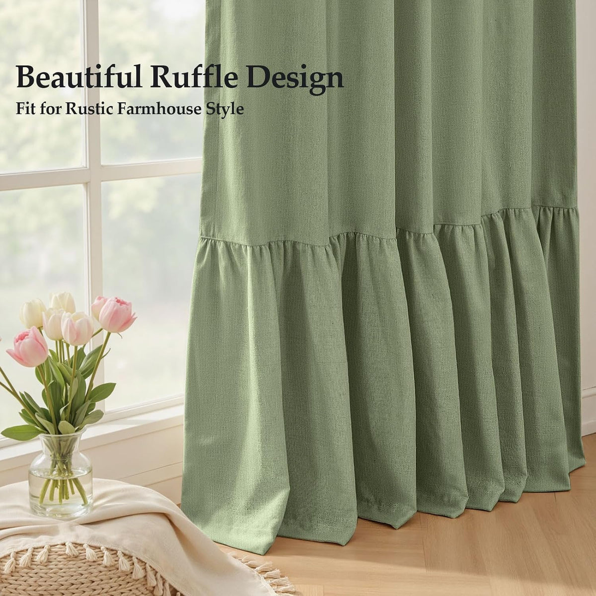 Ruffle Double Layer Blackout Curtains 2 Panels