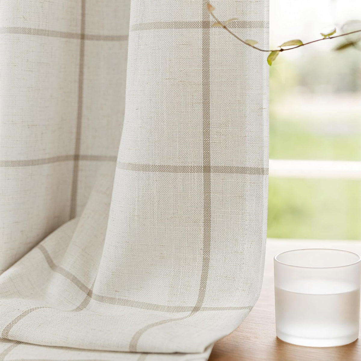 Plaid Linen Blackout Curtains 2 Panels