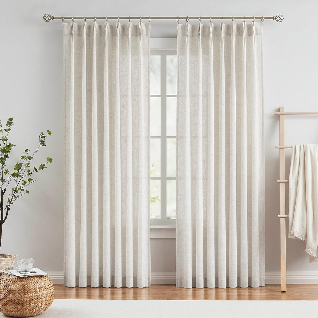 Linen Pinch Pleated Semi Sheer Curtains 2 Panels